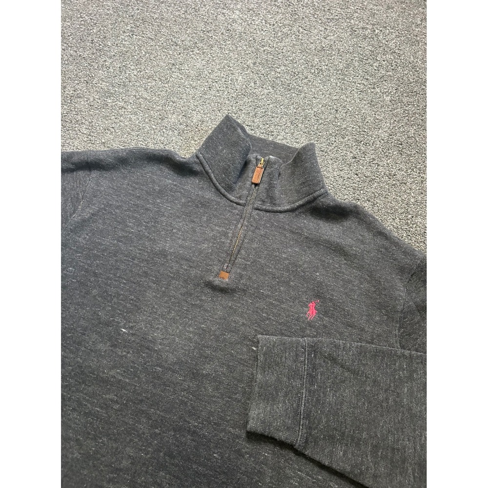 Polo‎ Ralph Lauren 1/4 Zip Pullover Gray Mens XL Cotton Pony Logo Preppy Casual
